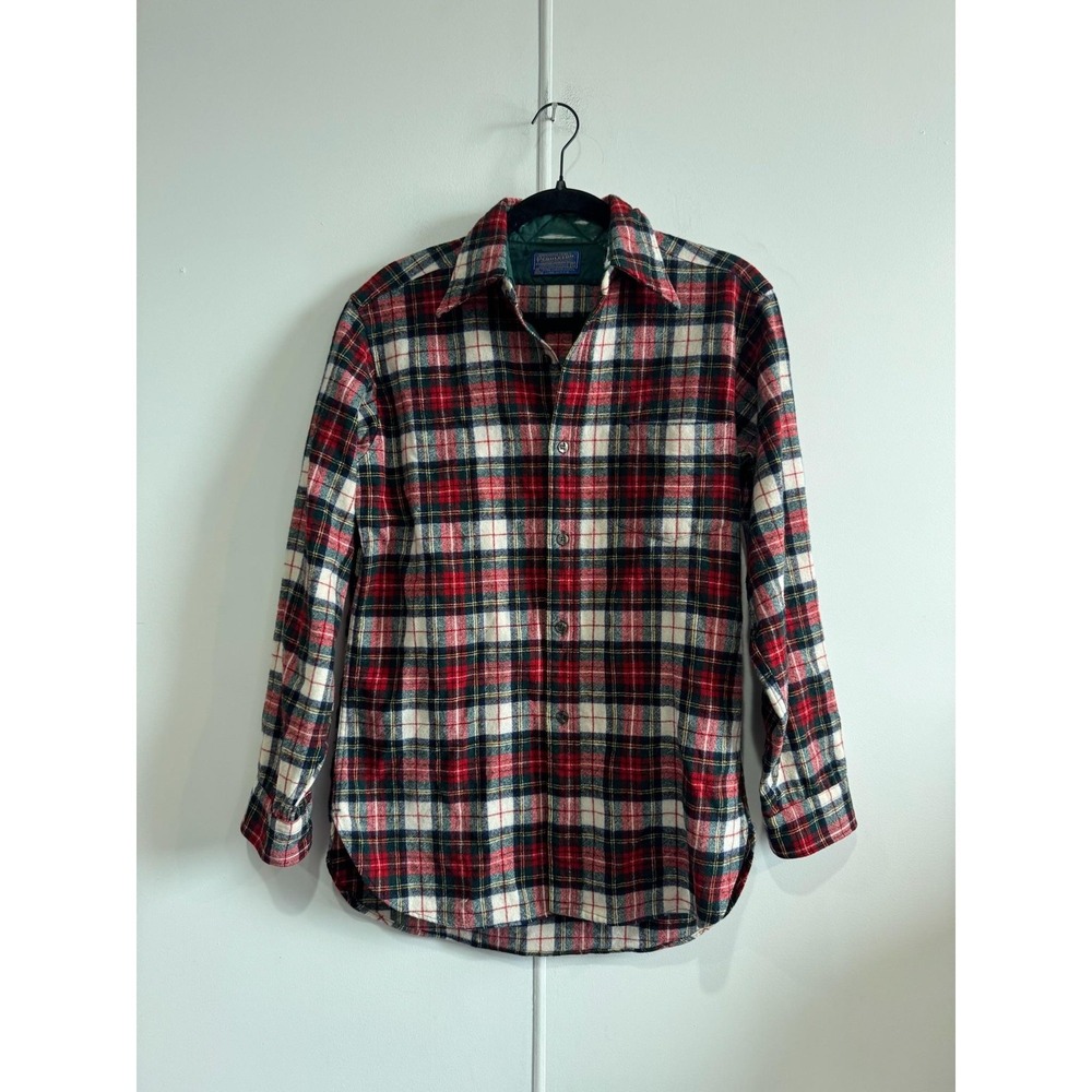 Vintage Pendleton Shirt Mens Medium Red Plaid Wool Flannel Button Front USA